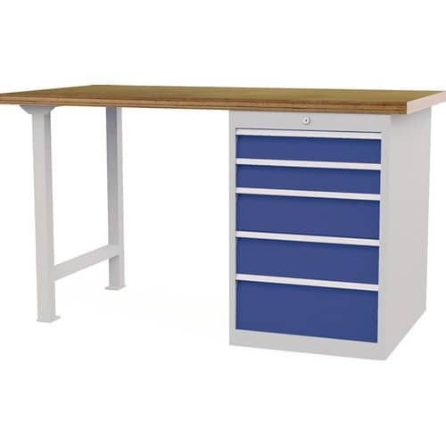 Nordwest Werkbank B1500xT750xH859mm Buche-Multiplex lichtgrau/signalblau 5Schubl.