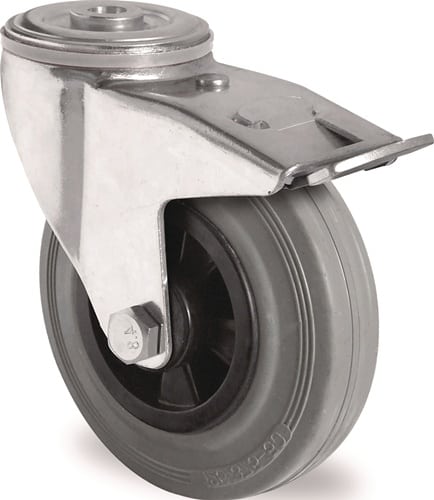TECWERK Lenkrolle m.Festst.D.100mm Trgf.75kg m.Rückenloch Rollenlager VG grau TECWERK