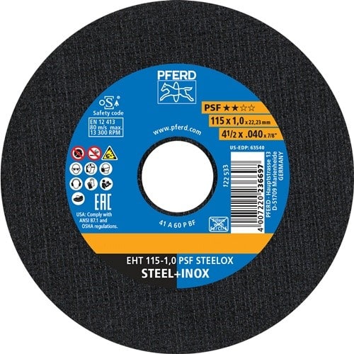 PFERD TOOLS Trennscheibe PSF STEELOX D115x1mm ger.INOX Bohr.22,23mm PFERD