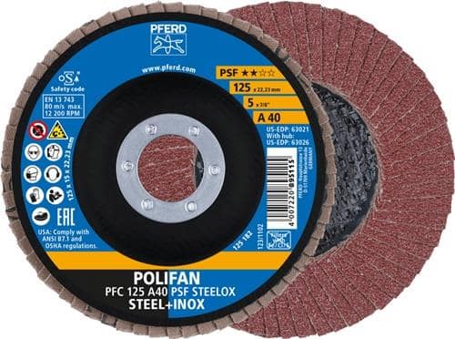 PFERD TOOLS Fächerscheibe POLIFAN A PSF STEELOX D.125mm K.40 kon.Stahl/INOX NK PFERD