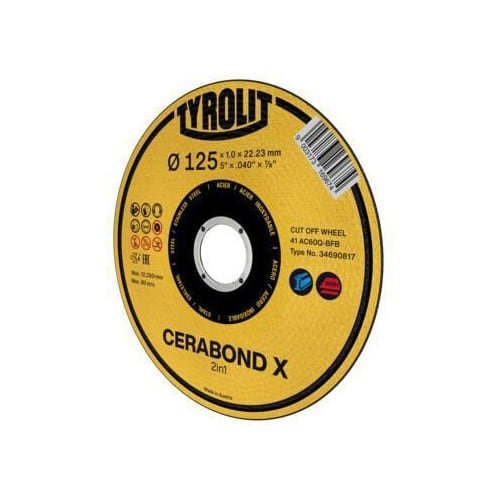 TYROLIT Trennscheibe PREMIUM CERABOND X D125x1,0mm ger.Bohr.22,23mm TYROLIT