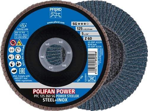 PFERD TOOLS Fächerscheibe POLIFAN Z SG POWER STEELOX D.125mm K.60 INOX ZK Ausf.kon.PFERD