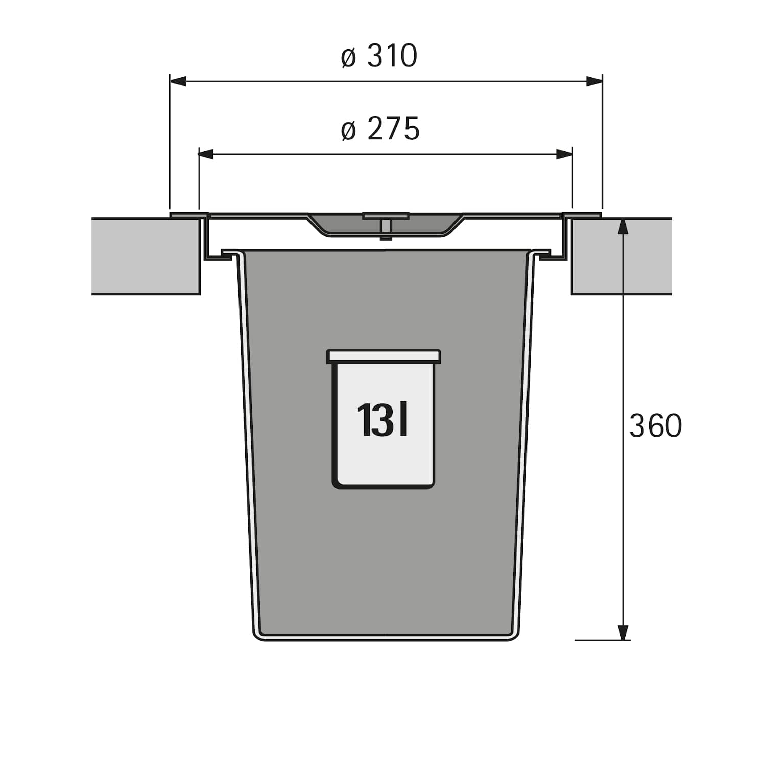 HETTICH Bin.it Drop, 13 l, 360 mm, Kunststoff schwarz, 9295526