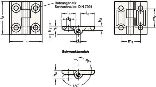 GANTER Scharnier GN 237 H.40mm B.40mm S.5mm Zink-Druckguss besch.GANTER