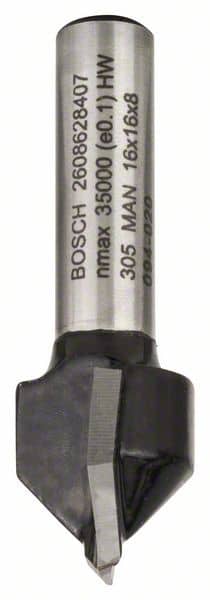BOSCH V-Nutfräser Standard for Wood mit 8 mm Schaft, D1 16 mm, L 16 mm, G 45 mm, 90°