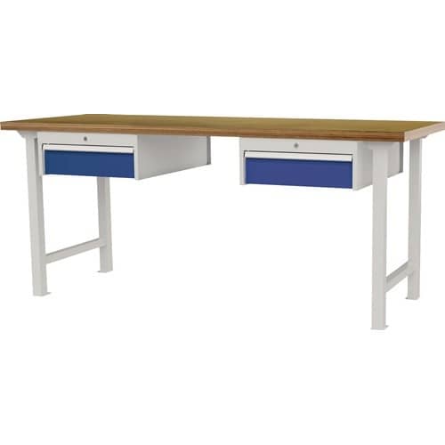 Nordwest Werkbank B2000xT750xH790-1140mm Buche-Multiplex lichtgrau/signalblau 2Schubl.