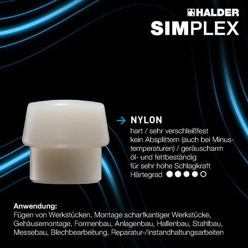 HALDER Schonhammerkopf SIMPLEX Kopf-Ø 60mm Nyl.weiß hart HALDER