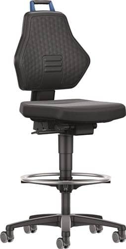 Arbeitsdrehstuhl Rollen + Fußring Grifffarbe blau 580-860 mm TECWERK