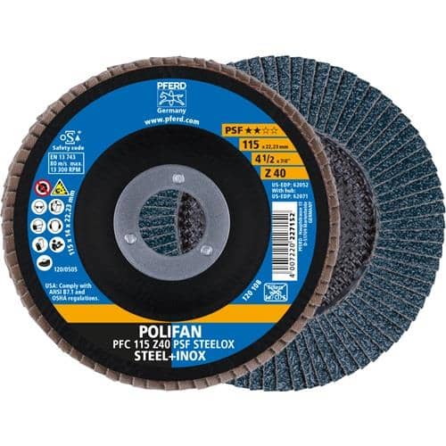 PFERD TOOLS Fächerscheibe POLIFAN Z PSF STEELOX D.115mm K.40 kon.STA/INOX ZK PFERD