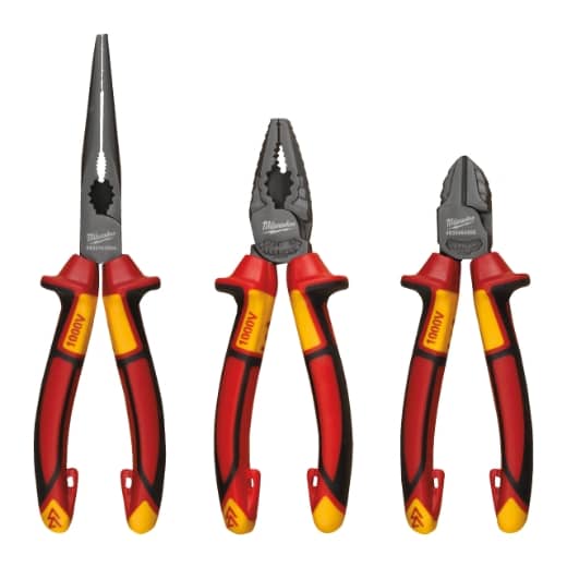 MILWAUKEE Seitenschneider 160 mm, Langbeck-Rundzange, Kombizange 180 mm Zangenset 3-teilig, VDE geprüft