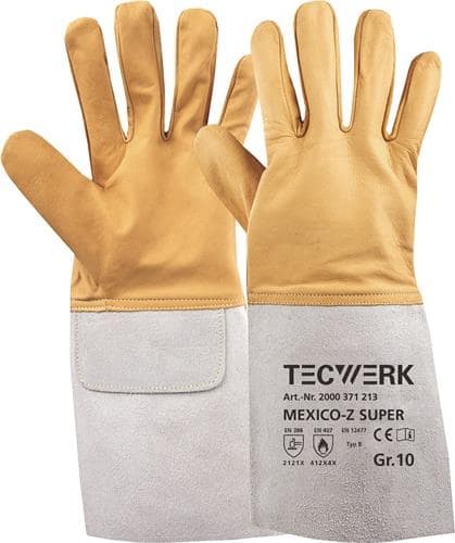 TECWERK Schweißerhandschuhe Mexico Z Super Gr.10 gelb/grau EN 388/407/12477 10PA TW