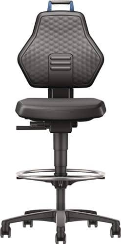 TECWERK Arbeitsdrehstuhl Rl.+Fußring Kunstleder schwarz Grifffarbe blau 580-860mm TW