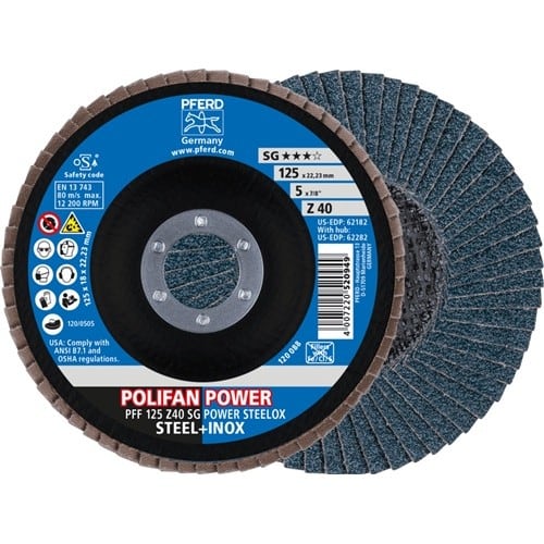 PFERD TOOLS Fächerscheibe POLIFAN Z SG POWER STEELOX D.125mm K.40 INOX ZK Ausf.fl.PFERD