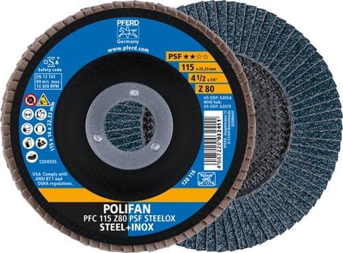 PFERD TOOLS Fächerscheibe POLIFAN Z PSF STEELOX D.115mm K.80 kon.STA/INOX ZK PFERD