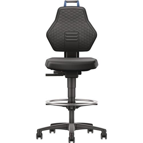 TECWERK Arbeitsdrehstuhl Rl.+Fußring Supertec schwarz Grifffarbe blau 580-860mm TECWERK
