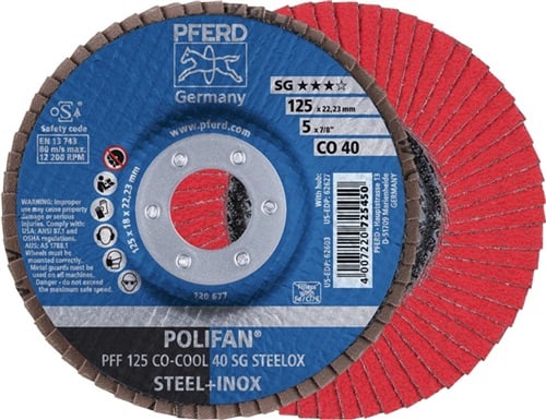 PFERD TOOLS Fächerscheibe POLIFAN CO-COOL SG STEELOX D.125mm K.60 kon.INOX CO