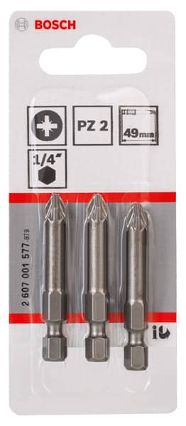 BOSCH Schrauberbit Extra-Hart PZ 2, 49 mm, 3er-Pack