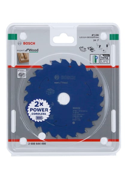 BOSCH Akku-Kreissägeblatt Expert for Wood, 136 x 1,5/1 x 20, 24 Zähne