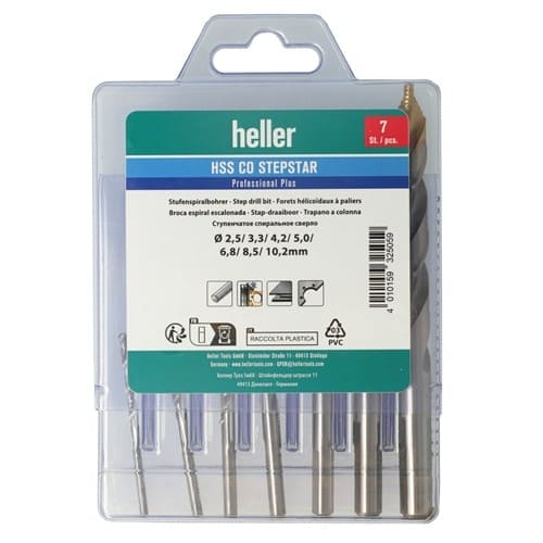 HELLER Metallbohrer-Set DIN 338 Stepstar D.2,5-10,2 HSS-Co TiN 7-tlg.Multibox HELLER