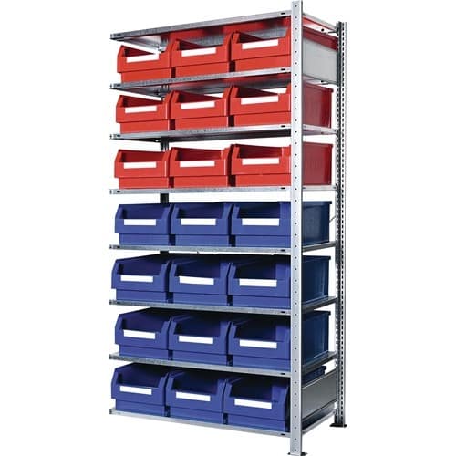 KAPPES Steckregal H2000xB1000xT500 Anbauregal 8 Stahl-Bd.9xGr.2 blau,12xGr.2 rot KAPPES