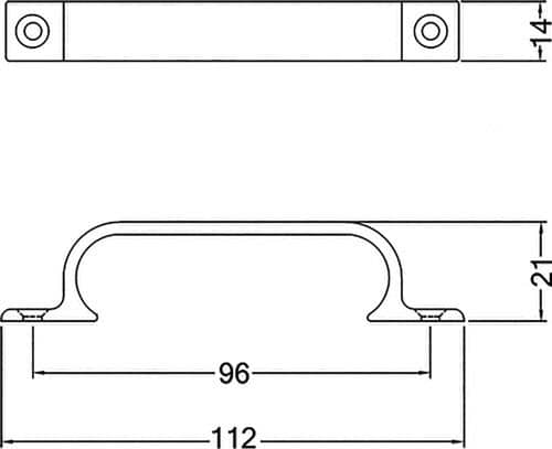 HERMETA Handgriff A.21mm L.112mm B.14mm Alu.silberf.elox.Löcher 2,D.4,3mm HERMETA