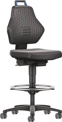 TECWERK Arbeitsdrehstuhl Rl.+Fußring Kunstleder schwarz Grifffarbe blau 580-860mm TW