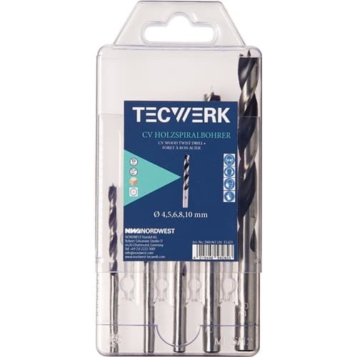 TECWERK Holzspiralbohrersatz D.4,5,6,8,10mm 5tlg.CV-Stahl TECWERK