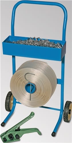 WERTH Umreifungsset f.PE-Fadenstrukturband Bandl.500mm Bandb.25mm m.fahrbarem Abroller