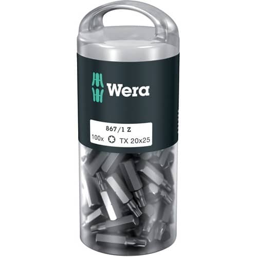 WERA Bitgroßpackung 867/1 Z 1/4 Zoll T 20 L.25mm DIN ISO 1173,Form C 6,3 100St./Box