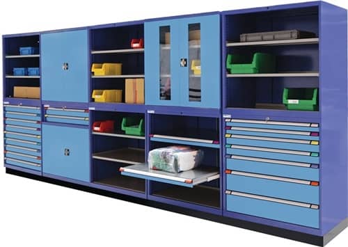 THUR Regalschrank H2100xB1005xT695mm taubenblau NCS/hellblau NCS 2 Fbd.2 Auszugsböden