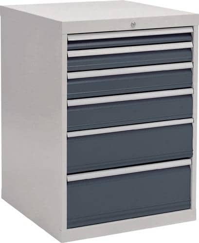 BEDRUNKA+HIRTH Schubladenschrank H1019xB705xT736mm lichtgrau/grau 6 Schubl.Voll.Bedrunka