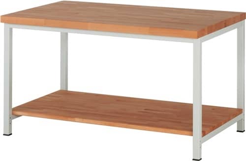 RAU Werkbank Classic B1500xT900xH840mm Buche massiv lichtgrau 1 Ablageboden