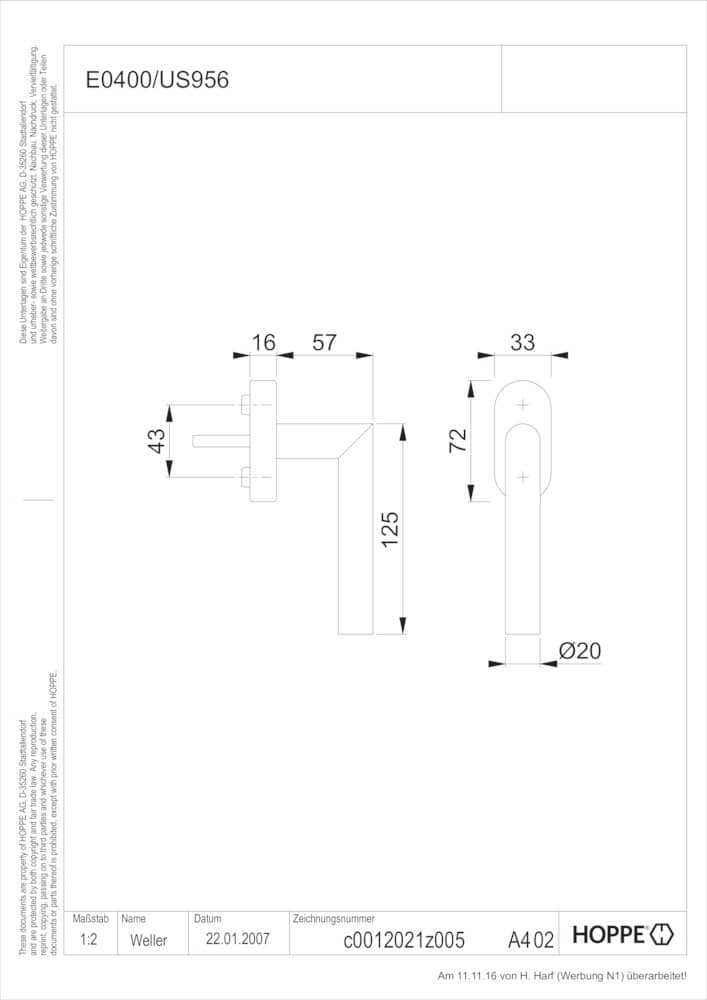 HOPPE® Fenstergriff Amsterdam E0400/US956, mit Schrauben, Edelstahl