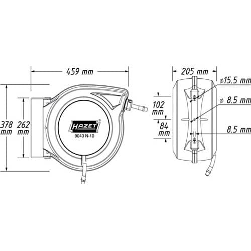 HAZET Druckluftschlauchtrommel 9040N-10 f.Druckluft u.Wasser L.900mm Geh.Ku.