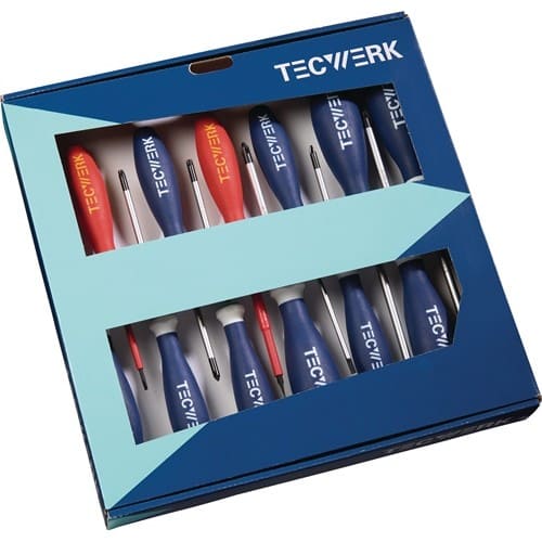 TECWERK Schraubendrehersatz XXL 13-tlg.Schlitz/PH/PZD/TX Mehrkomponentengriffe TECWERK