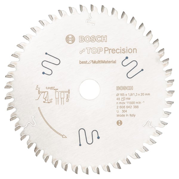 BOSCH Kreissägeblatt Top Precision Best for Multi Material, 165 x 20 x 1,8 mm, 48
