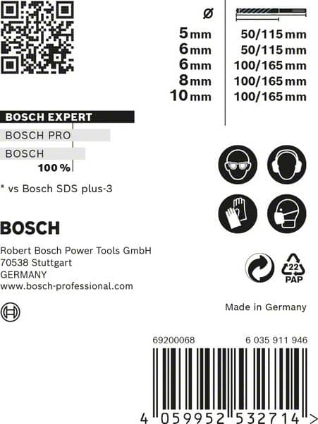 BOSCH EXPERT SDS plus-7X Hammerbohrer-Set, 5/6/6/8/10 mm, 5-tlg.. Für Bohrhämmer