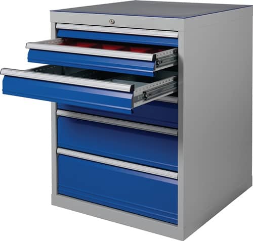 BEDRUNKA+HIRTH Schubladenschrank H1019xB705xT736mm lichtgrau/signalblau 6 Schubl.BEDRUNKA+HIRTH
