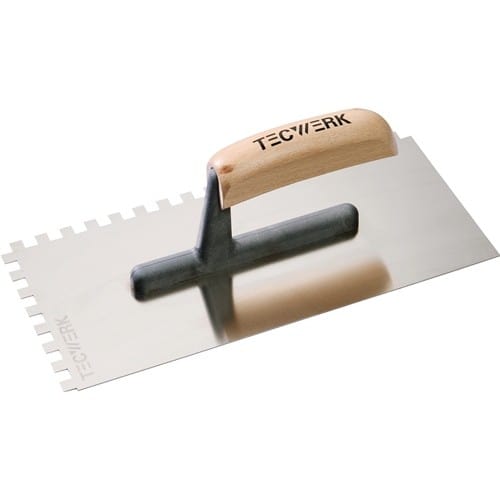 TECWERK Glättekelle L.280mm B.130mm Zahn 8x8 rostfr.m.H-Heft VA S.0,7mm TECWERK