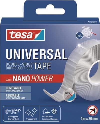 TESA Doppelseitiges Klebeband univ.tape nano 55810 transp.L.3m B.30mm TESA