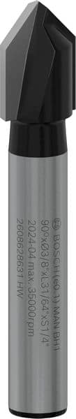 BOSCH V-Nutfräser 1/4", D1 9,5 mm, L 12,4 mm, G 45 mm, 90°