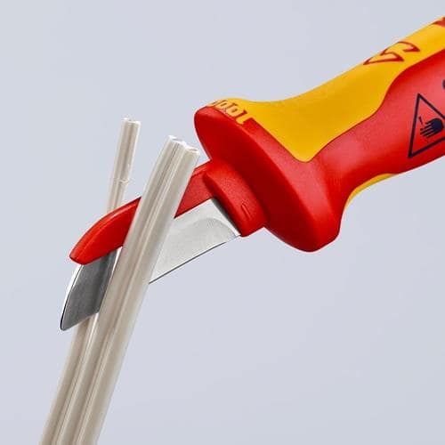 KNIPEX Kabelmesser L.190mm Klingen-L.50mm Klingenrücken m.Ku.-Überzug VDE68g Mehrkompgr