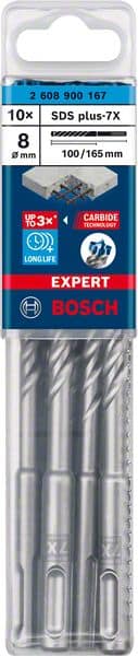 BOSCH EXPERT SDS plus-7X Hammerbohrer, 8 x 100 x 165 mm, 10-tlg.. Für Bohrhämmer