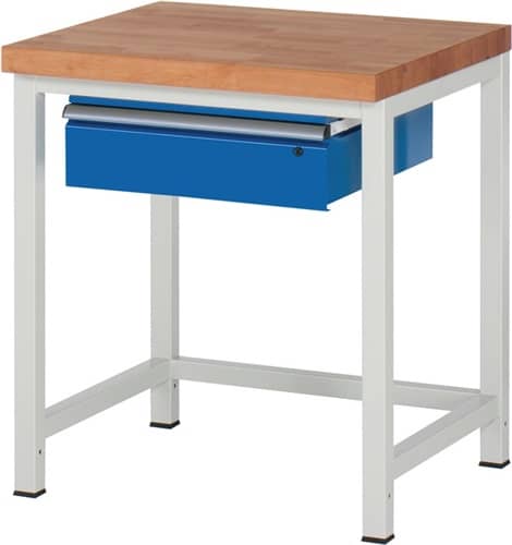 RAU Werkbank Classic B750xT700xH840mm Buche massiv lichtgrau enzianblau Anz.Schubl.1