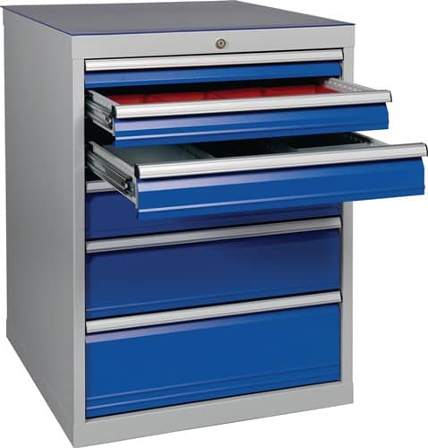 BEDRUNKA+HIRTH Schubladenschrank H1019xB705xT736mm lichtgrau/signalblau 6 Schubl.BEDRUNKA+HIRTH