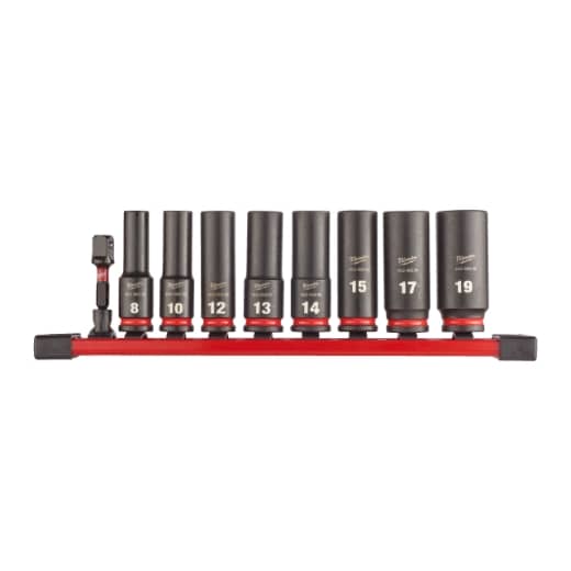 MILWAUKEE 9-teiliges Set auf Schiene SHOCKWAVE Schlagnuss 3/8" lang Set