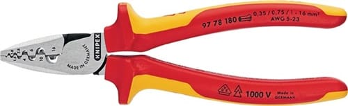 Aderendhülsenzange Gesamtlänge 180 mm 0,25 - 16,0 (AWG 23 - 5) mm² poliert Mehrkomponenten-Hüllen VDE KNIPEX