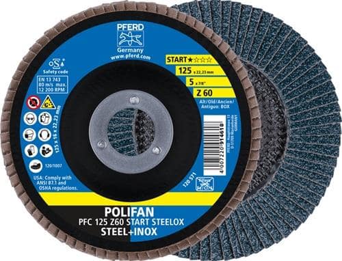 PFERD TOOLS Fächerscheibe POLIFAN Z BOX D.125mm K.Z-60 kon.INOX ZK Box á 10 St.PFERD