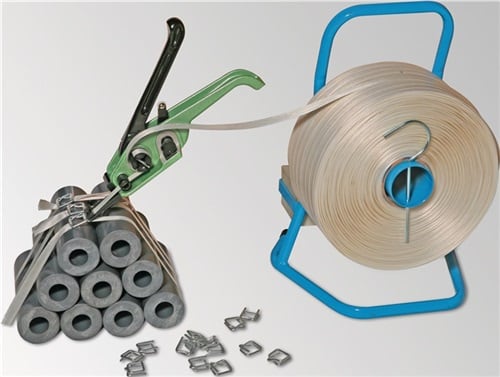 WERTH Umreifungsset f.PE-Fadenstrukturband Band L850xB16mm m.tragb.Abroller Rd-Spanner