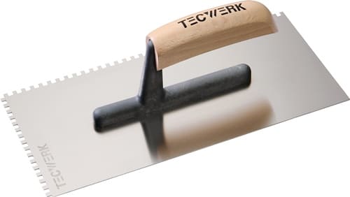 TECWERK Glättekelle L.280mm B.130mm Zahn 4x4 rostfr.m.H-Heft VA S.0,7mm TECWERK